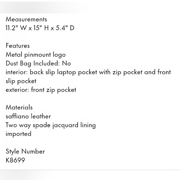 Kate Spade Perry Large Backpack in Lavender Saffiano Leather with Gold Hardware - Picture 7 of 13